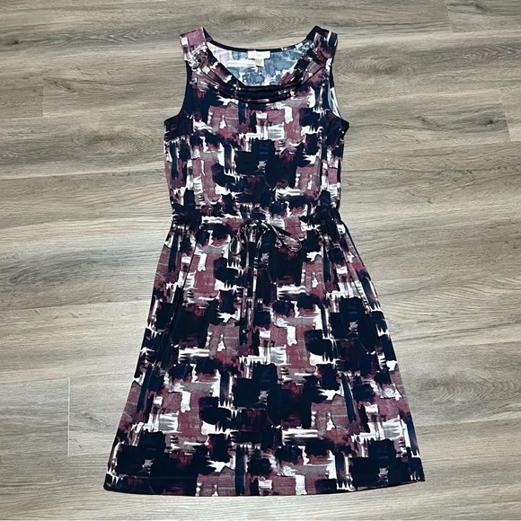 Loft Medium Dress Purple Blue Cowl Neck Drawstring Abstract Sleeveless Stretch - Picture 1 of 7